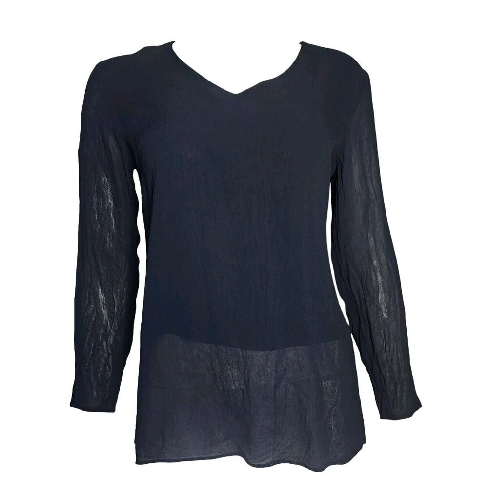 Coldwater Creek Top Womens Size 8 Solid All Black 3/4 Sleeve Crepe‎ Pullover